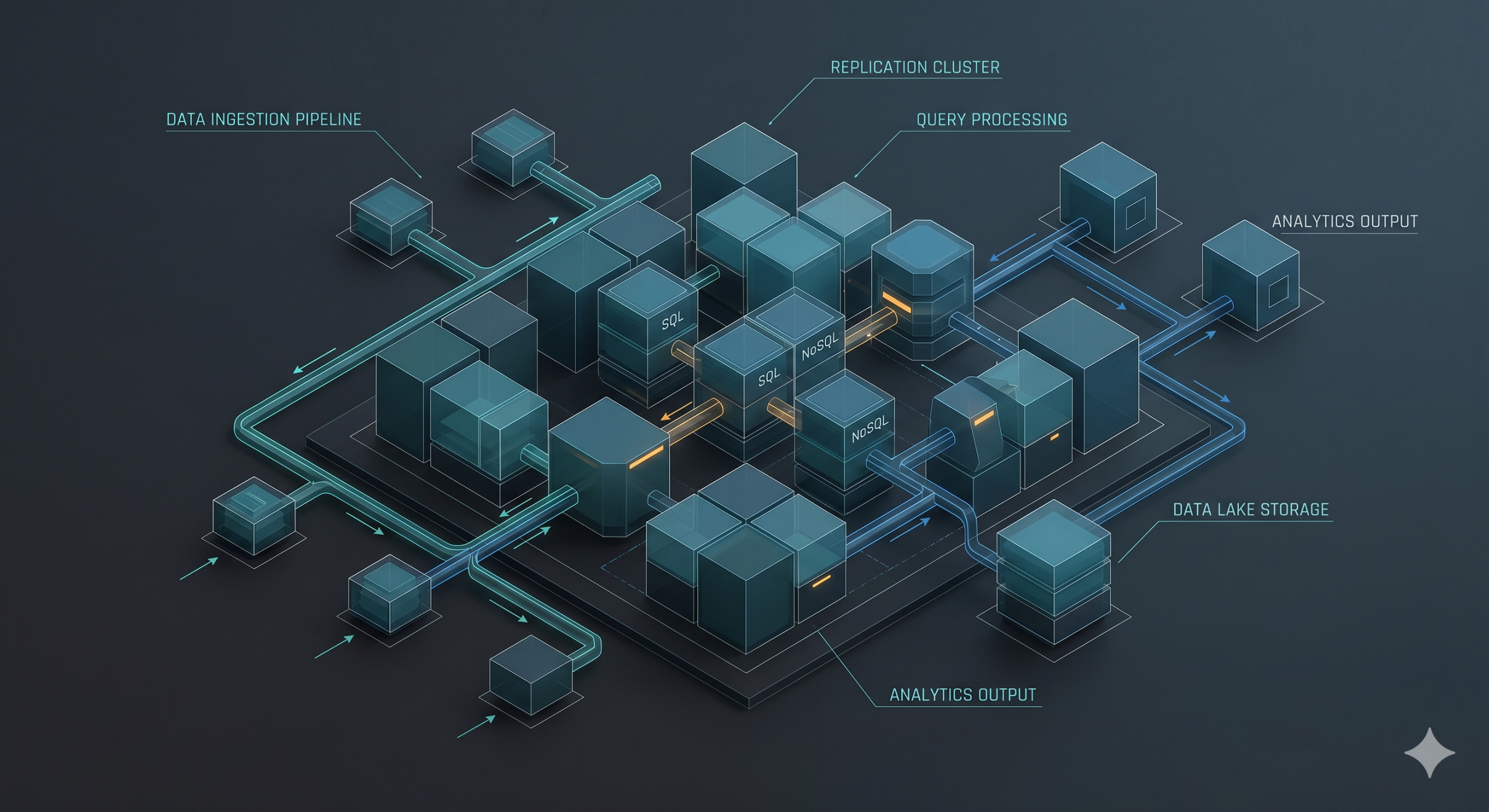 Render abstracto de tuberías de ingeniería de datos y flujos